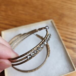 Gold-Tone Hoop Earrings with Rhinestones - Women Jewelry